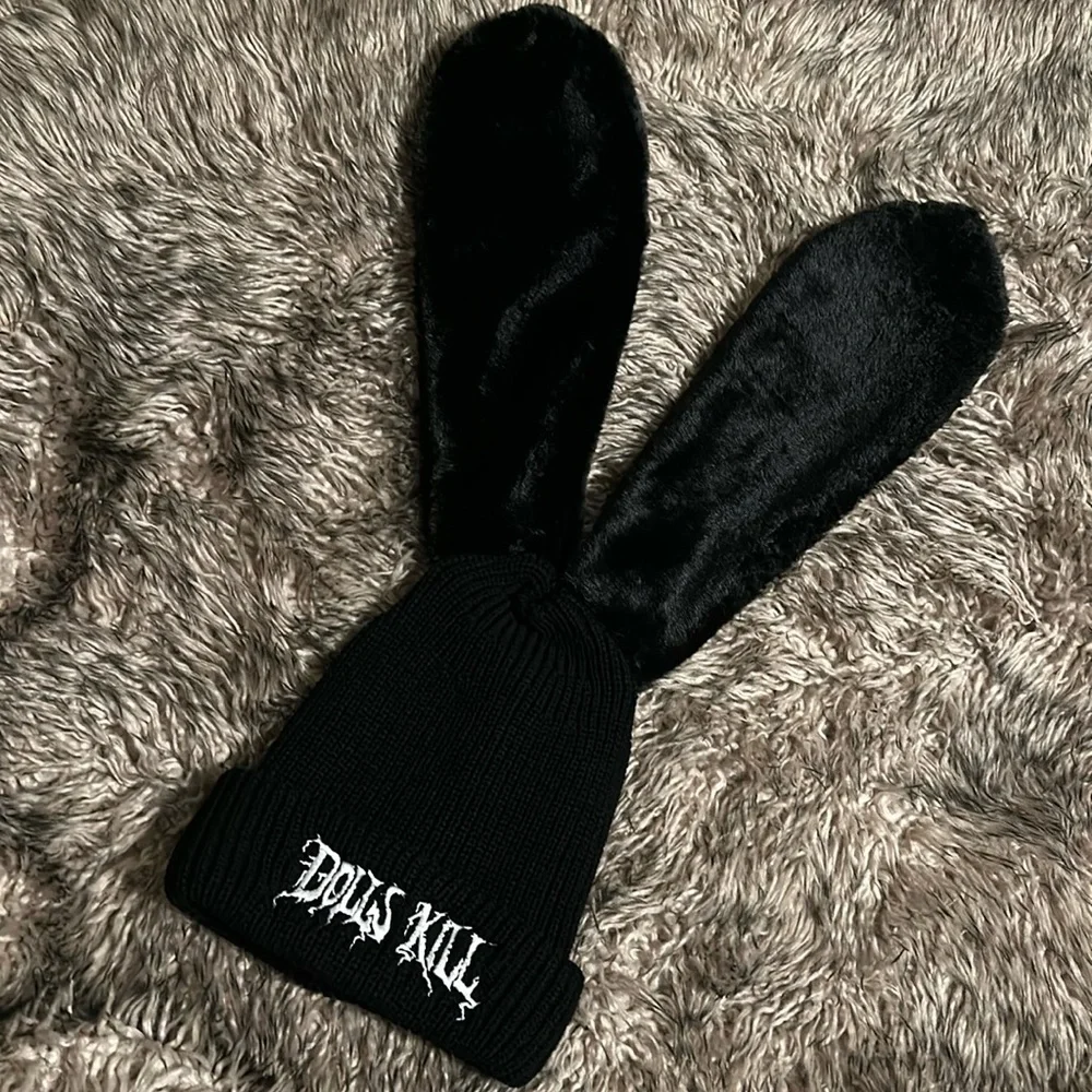 Dollskill Exclusive Black Bunny Ear beanie NWT - Picture 1 of 6